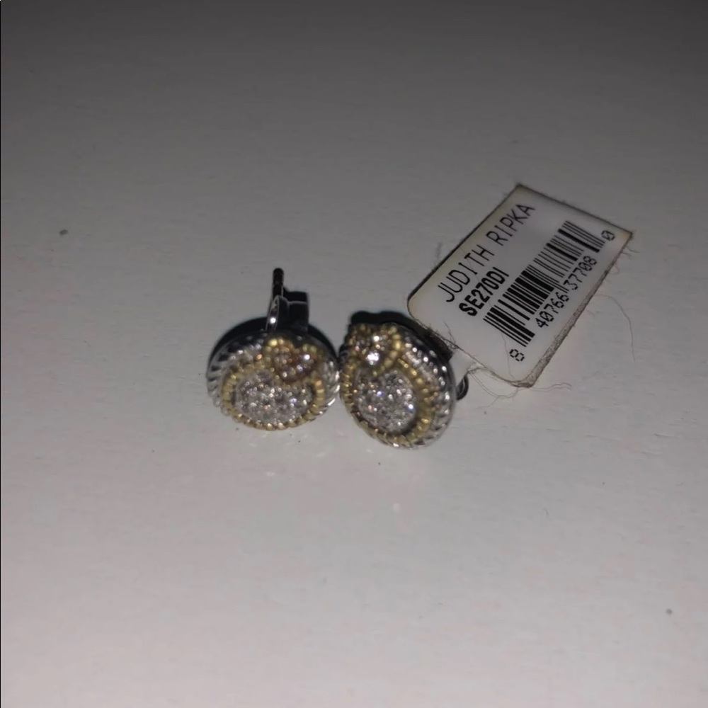 Judith Ripka SS 18k Gold Earrings w/ Dmds